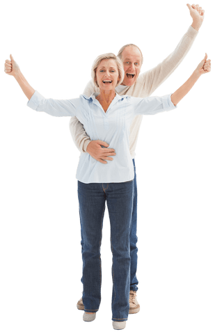 Joyful Senior Couple Cheering with Enthusiasm on Transparent Background