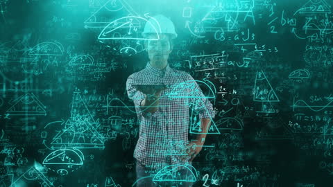 Engineer Analyzing Complex Mathematical Equations on Digital Interface