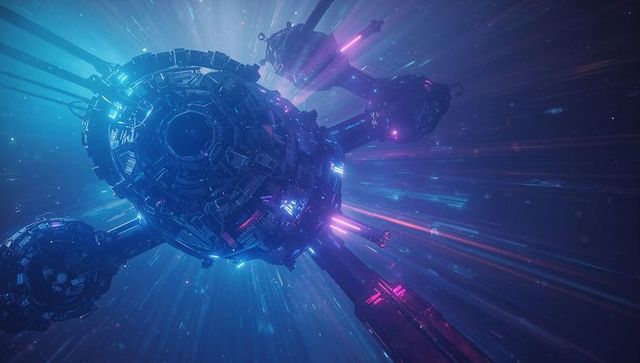Futuristic Interstellar Spacecraft with Neon Ambiance