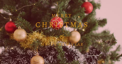 Christmas Tree with Ornaments and Holiday Text