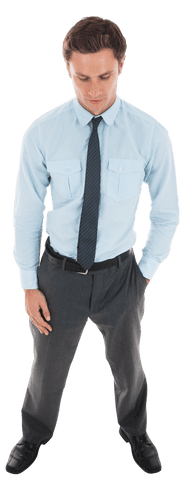 Transparent Businessman Standing Confidently with Hand in Pocket