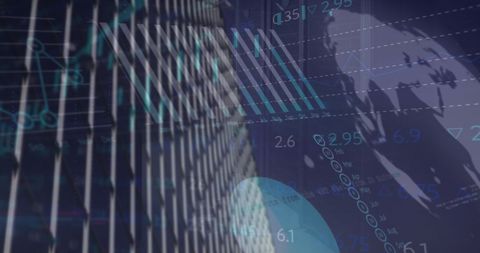 Abstract financial data projection over urban cityscape