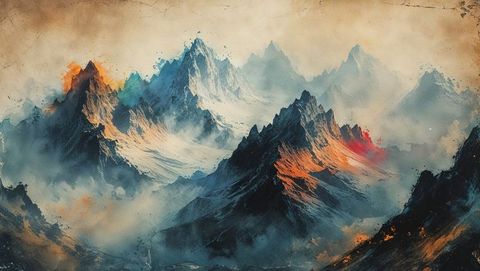 Mystical alpine peaks with vibrant colors in majestic rocky terrain