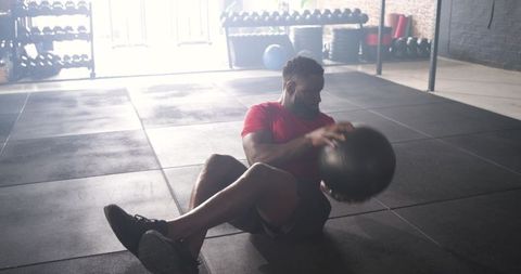 Strength training with medicine ball in urban gym