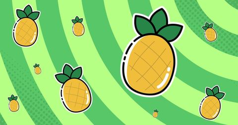 Vibrant Pineapple Pattern on Green Striped Background
