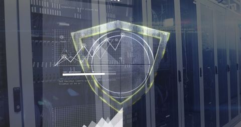 Cybersecurity Concept with Data Visualization in Server Room