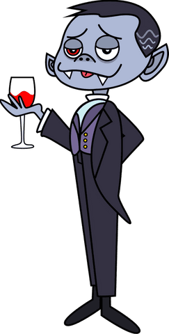 Elegant Cartoon Vampire Holding Wine Glass on Transparent Background