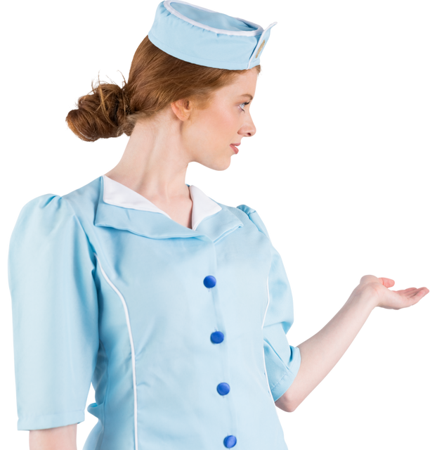 Transparent Air Hostess in Uniform Presenting with Hand Gesture - Download Free Stock Videos Pikwizard.com