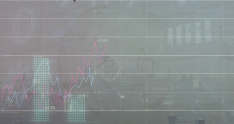 Digital Financial Charts Overlapping Urban Cityscape