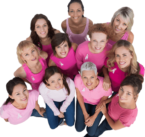 Women Support Breast Cancer Awareness in Pink Outfits Transparent Background