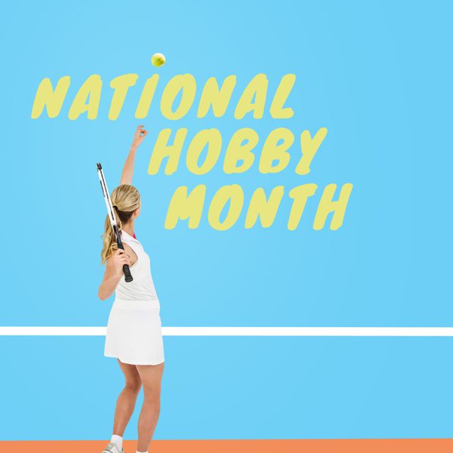 Woman Serving Tennis Ball for National Hobby Month Celebration - Download Free Stock Templates Pikwizard.com