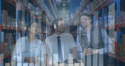 Team analyzing financial data in warehouse environment