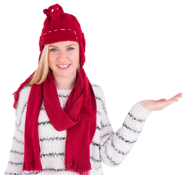 Smiling Caucasian Woman in Red Winter Hat and Scarf on Transparent Background - Download Free Stock Videos Pikwizard.com