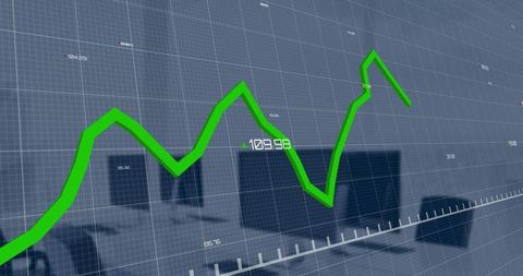 Dynamic Green Business Data Graph with Office Backdrop - Download Free Stock Images Pikwizard.com