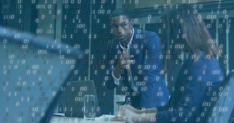 Business professional collaborating in tech-driven workplace