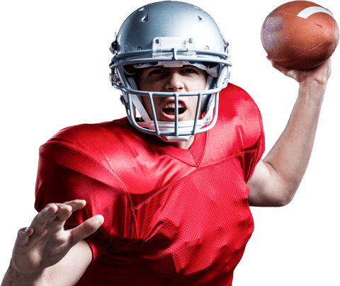 Dynamic quarterback throwing football on transparent background