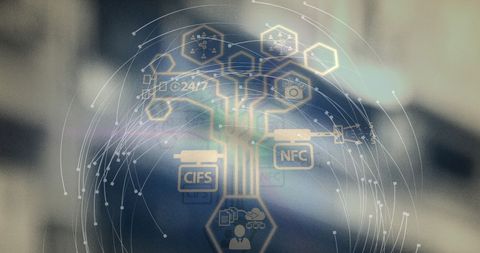 Digital network and logistics concept in modern warehouse