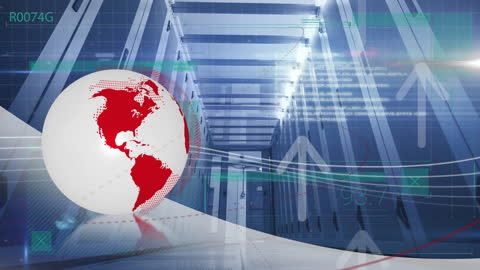 Digital Data World with Server Room and Technology Interface