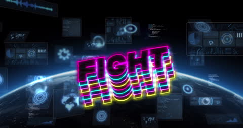Futuristic Data Visualization Over Globe with Fight Text
