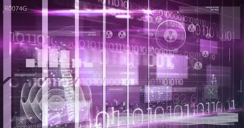 Futuristic digital interface with binary code and data display