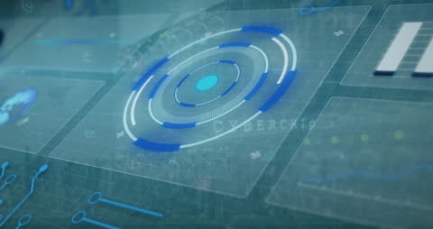 Futuristic Digital Interface with Blue Holographic Display