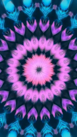 Pulsing Kaleidoscope Vertical Video Featuring Neon Pink Star Morphing into Blue Petals