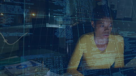 Dedicated Professional Analyzing Virtual Stock Market Data at Office