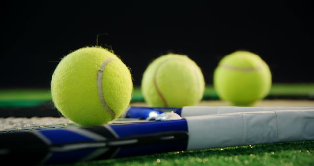 Tennis Balls on Court with Rackets in Background Shot - Download Free Stock Images Pikwizard.com