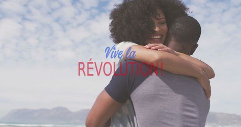 Romantic Couple Embracing with Freedom Message