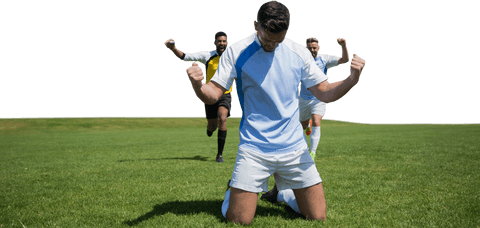 Transparent Excited Soccer Players Celebrating Victory Moment