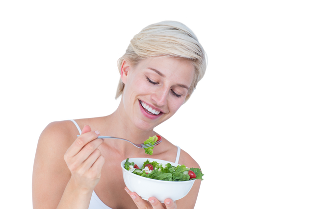 Beautiful Blonde Woman Eating Fresh Salad, Transparent Background - Download Free Stock Videos Pikwizard.com