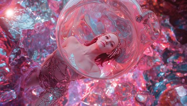 Surreal model inside sphere in abstract futuristic space