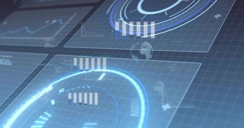 Glowing Blue Holographic HUD Display with Circular Data Dials for Futuristic Analytics
