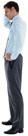 Transparent image of thoughtful businessman pondering decision