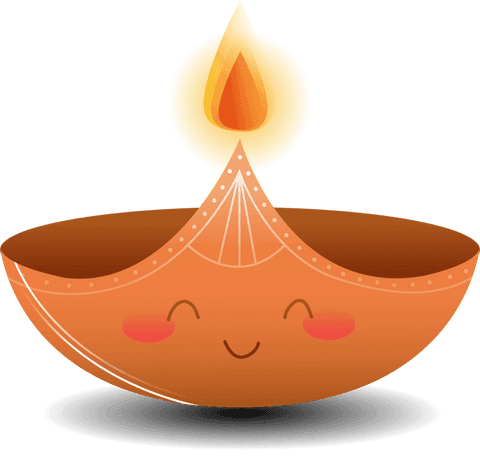 Transparent Background Cartoon Diya With Smiling Expression