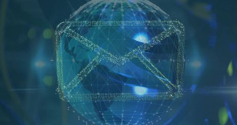 Digital email icon superimposed on globe with data networks
