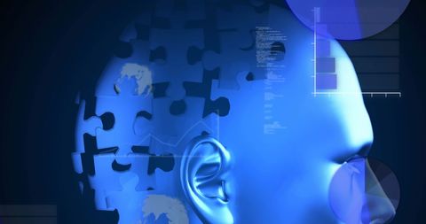 Digital Blueprint of Human Head with Puzzle Pieces - Download Free Stock Images Pikwizard.com