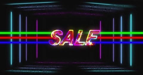 Glowing Neon SALE Text on Black Futuristic Background