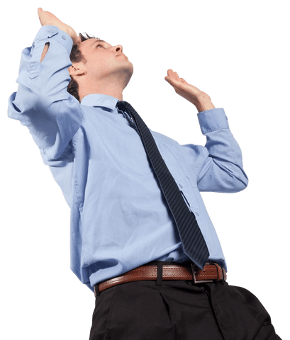 Confident Businessman Raising Arms with Blue Shirt – Transparent