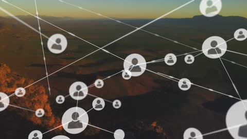 Conceptual Network Connections Overlay on Mountain Landscape