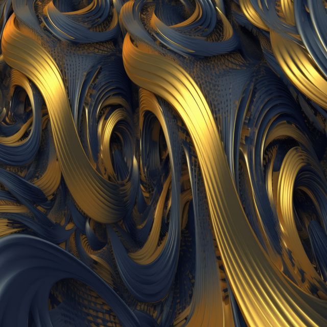 Abstract pattern in gold and blue background, created using generative ai technology. Colour, shape, pattern concept digitally generated image.