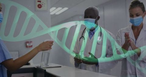 Medical Team Practicing Hygiene at Healthcare Facility Reception