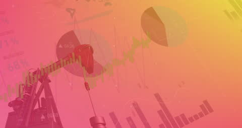 Oil Pumpjack Against Financial Data and Rising Graph