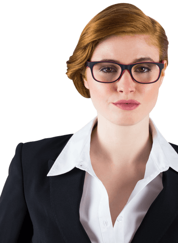 Transparent Confident Businesswoman Adjusting Glasses with Determination