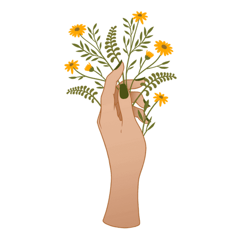 Transparent Hand Holding Yellow Floral Arrangement on Clear Background