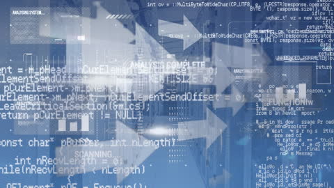 Digital Data Processing with Futuristic Arrows and Code