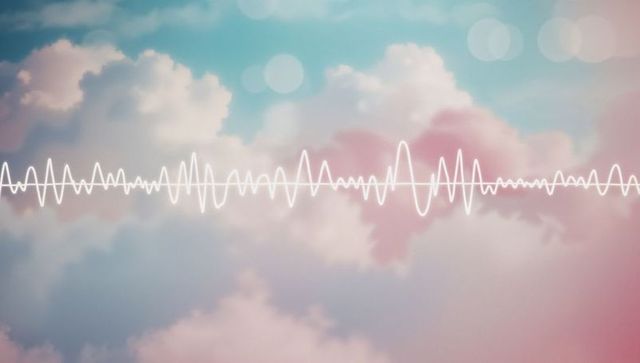 Ethereal waveform floating across dreamlike pastel sky