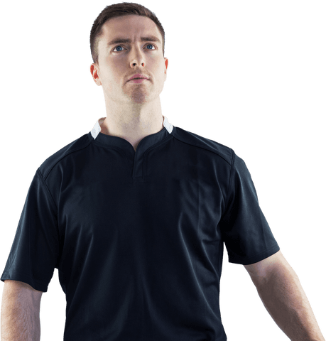Athletic man in black jersey on transparent background