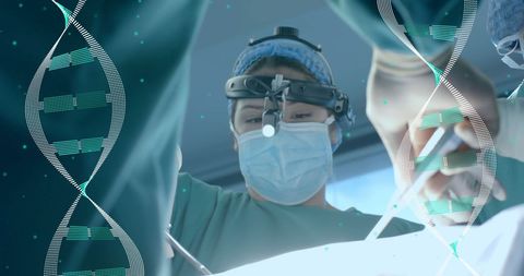 Surgeons Operating with DNA Imagery in Technological Atmosphere