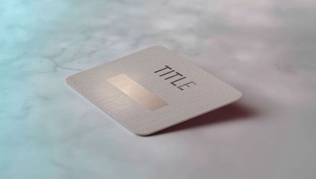 Textured Linen Square Card Mockup with Metallic Foil and Rounded Corners on Marble